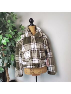 Ci Sono The Outwear Collection Jacket Olive Green Plaid Large NWT